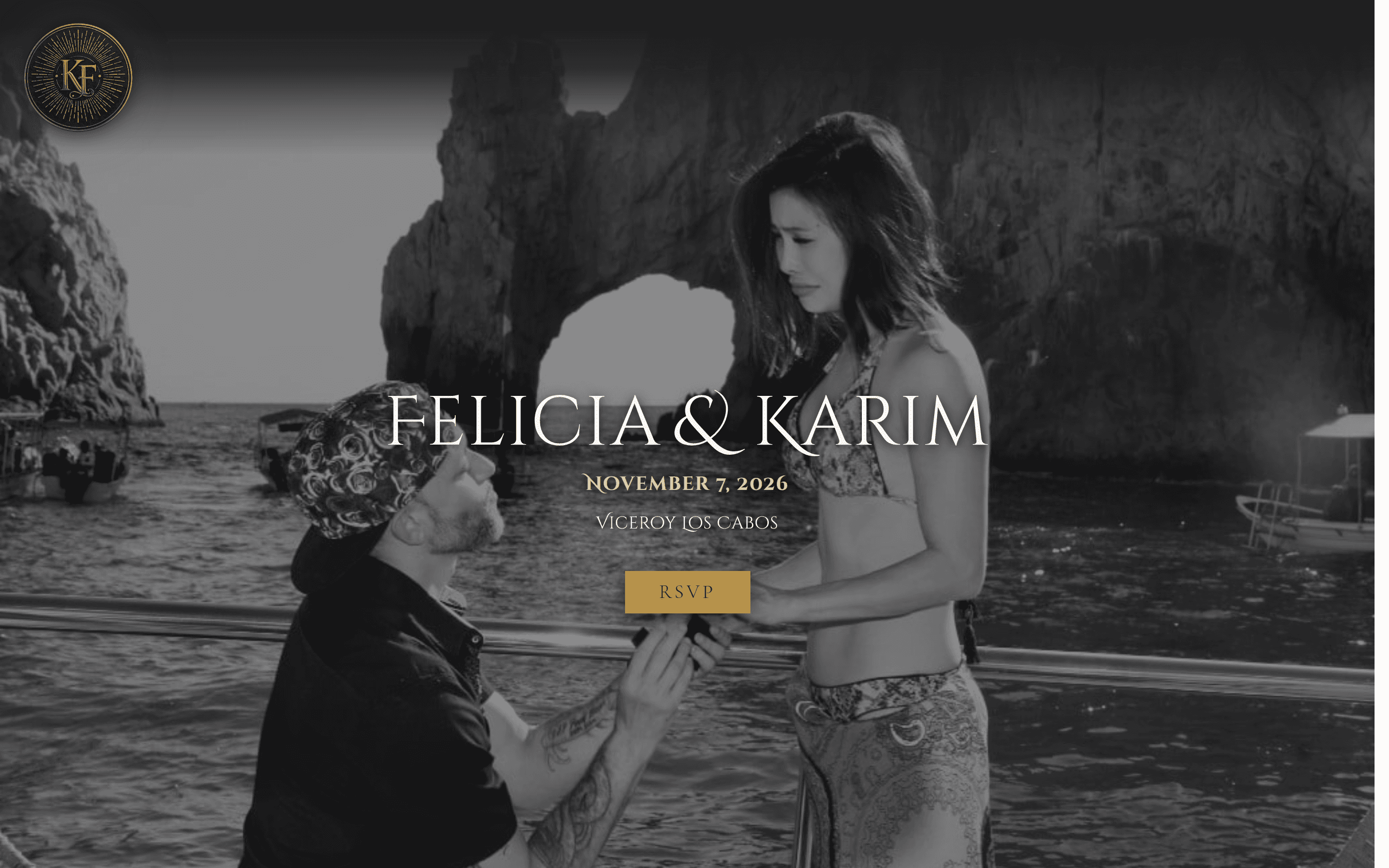 Karim and Felicia wedding website homepage in Cabo