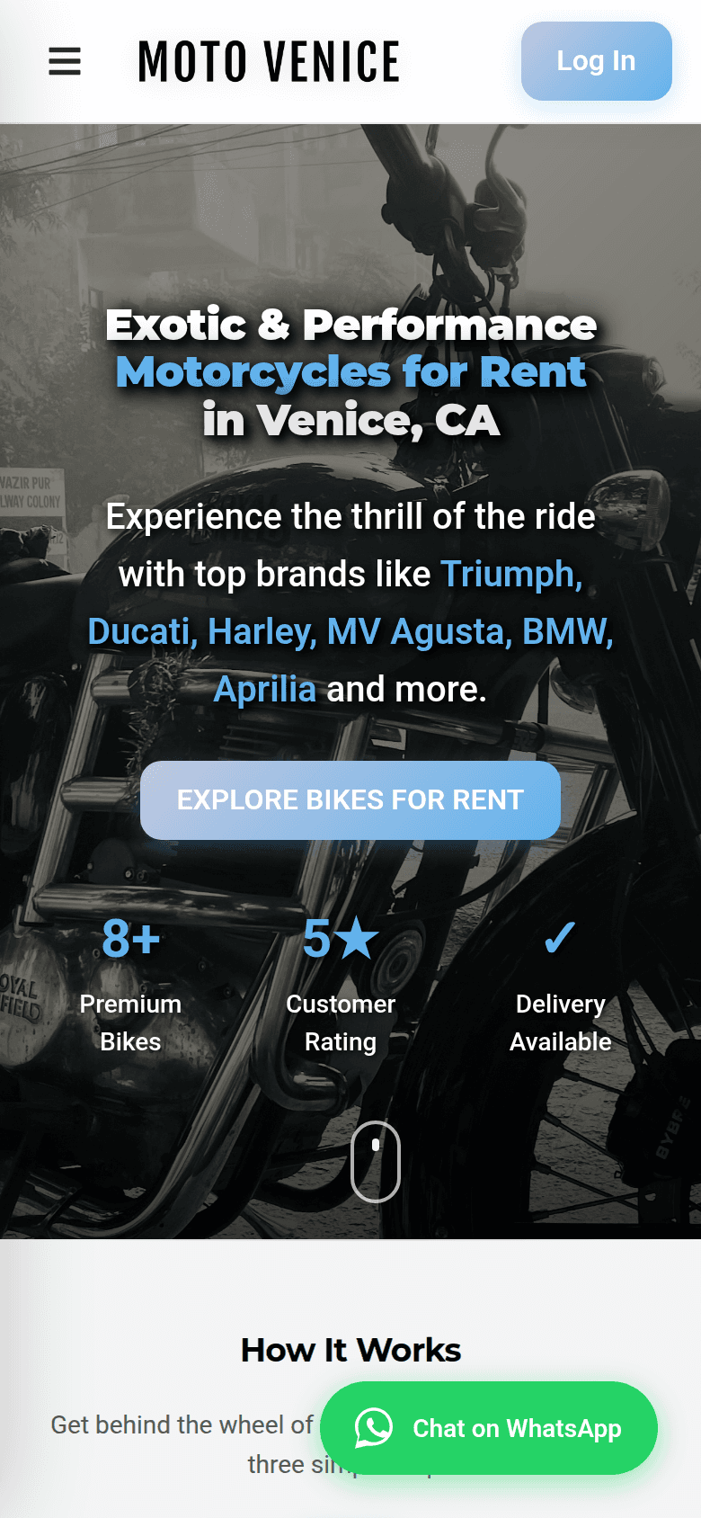 Moto Venice homepage on mobile