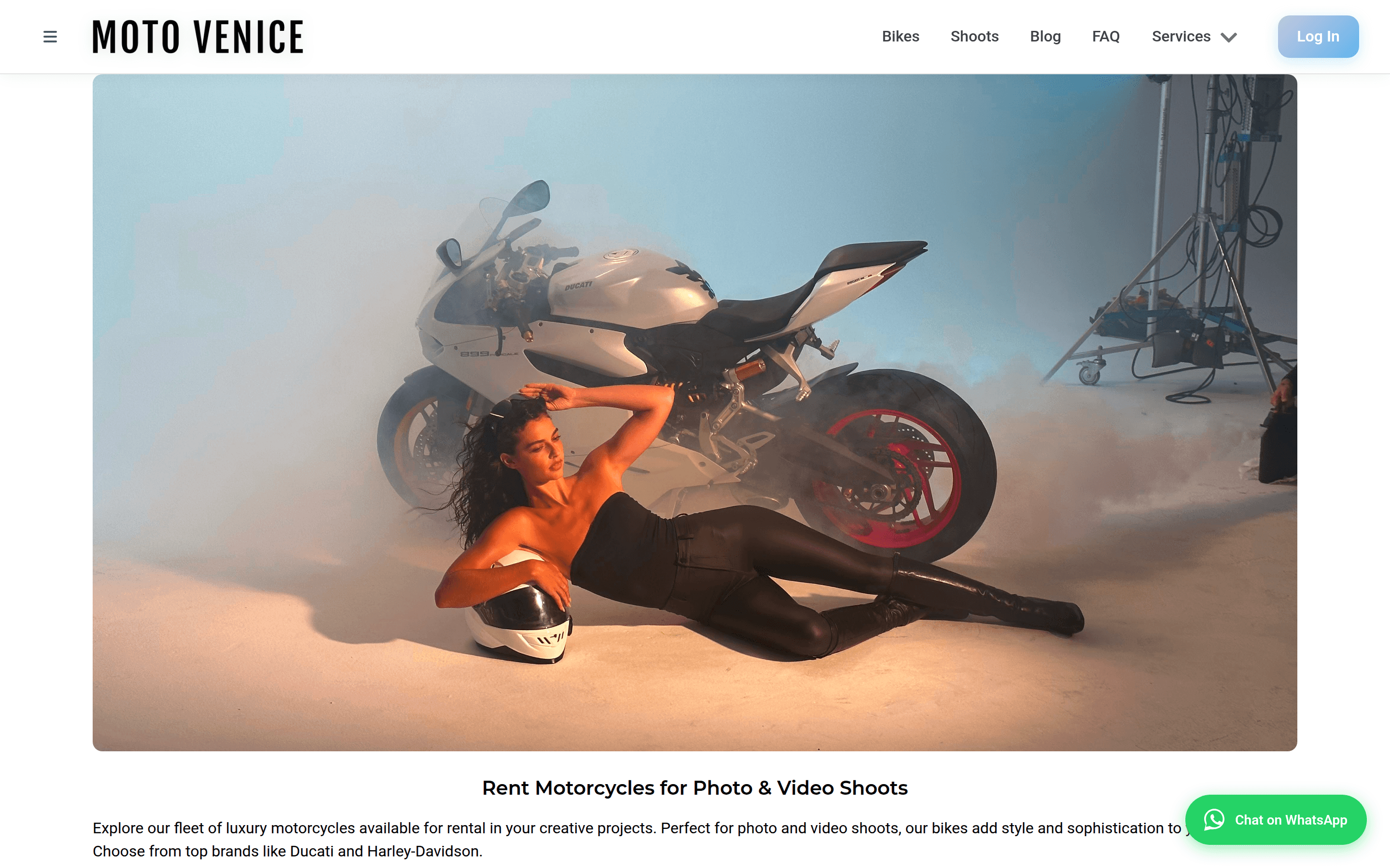 Moto Venice photo and video shoots landing page